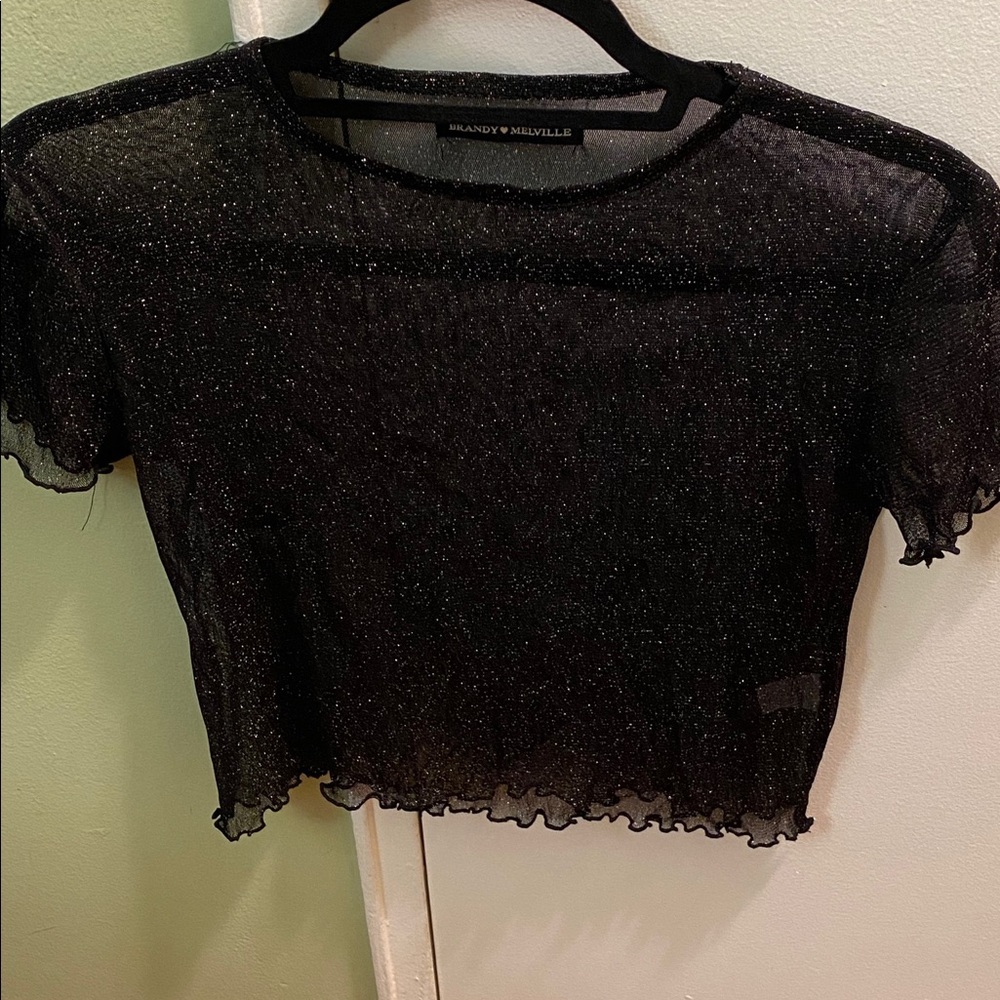 brandy melville Silver black cropped ruffle trim - Picture 3 of 3